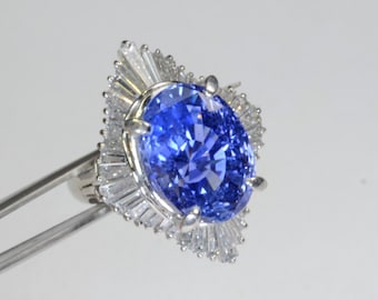 14.43CT Ungewärmter Blauer Saphir Diamant Platin Ring Vintage Ring Gr.4,25