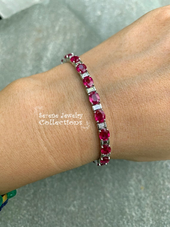 13.7ct Ruby Diamond Bracelet 18k Solid Gold Vinta… - image 10