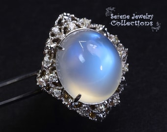 23.05CT Moonstone Diamond 14k Gold Ring Vintage Ring Size 5.75
