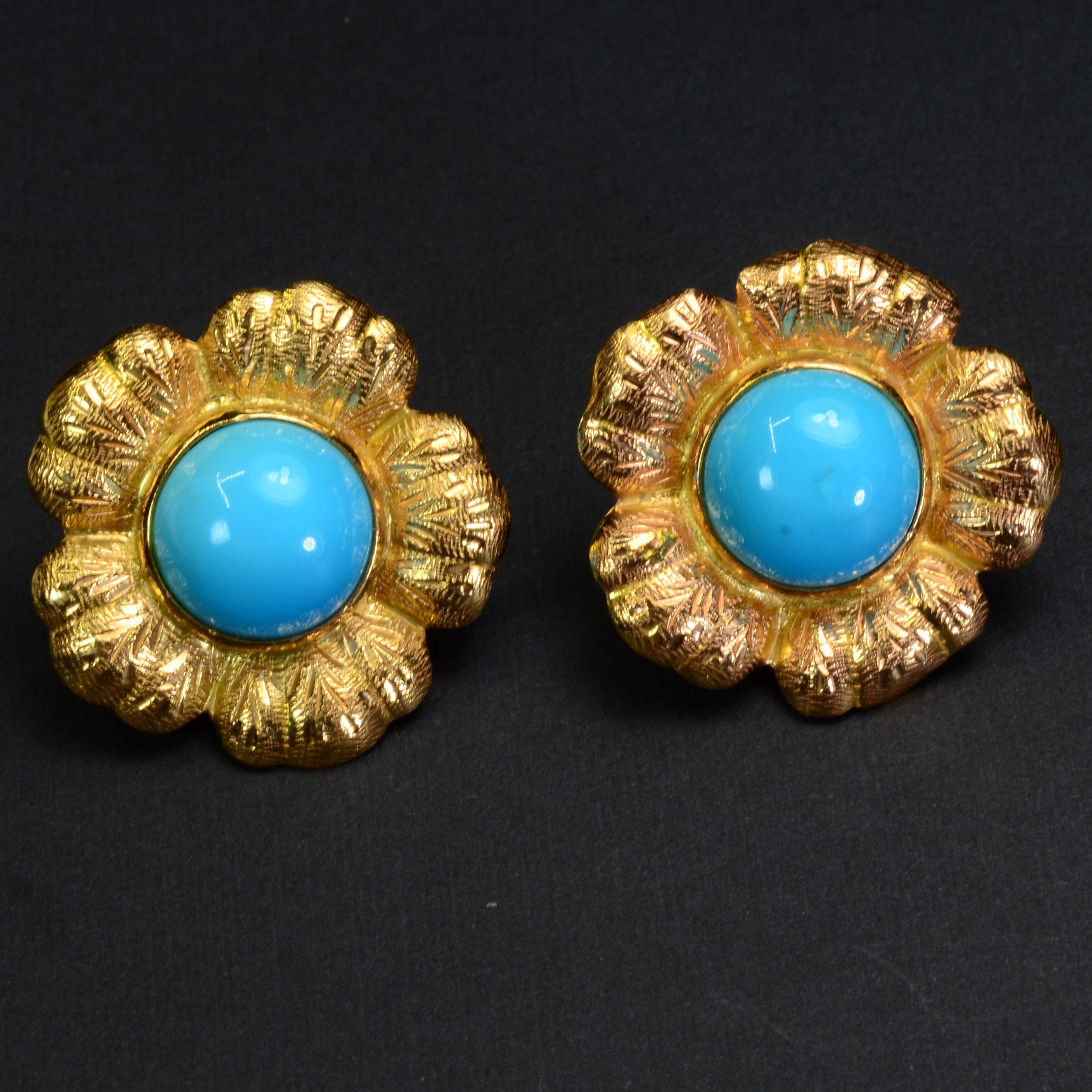 Buy 24CT Turquoise 18k Solid Gold Earrings Vintage Online in India Etsy