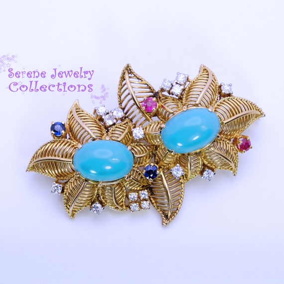 Diamond Turquoise Sapphire Ruby 18k Yellow Gold F… - image 6
