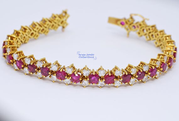 5ct Ruby Diamond Bracelet 18k Solid yellow Gold V… - image 4