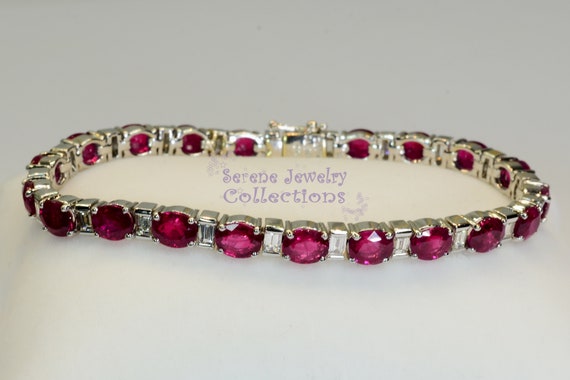 13.7ct Ruby Diamond Bracelet 18k Solid Gold Vinta… - image 7