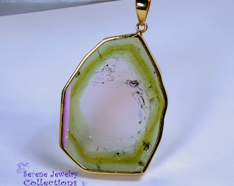 Brazilian 53.2CT Watermelon Tourmaline Slice Pendant 18k Yellow Gold Vintage