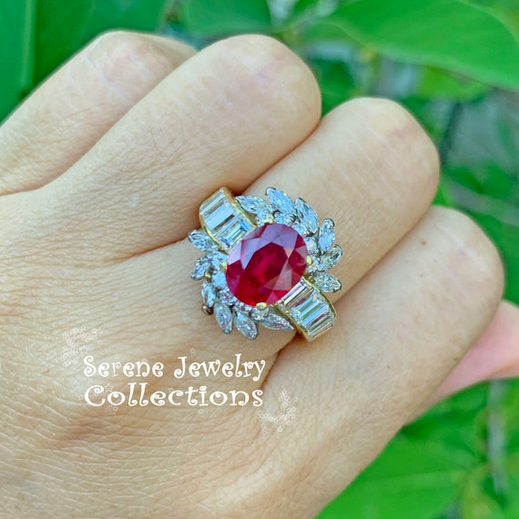 2ct Ruby Diamond 18k Solid Gold Ring Estate Vinta… - image 9