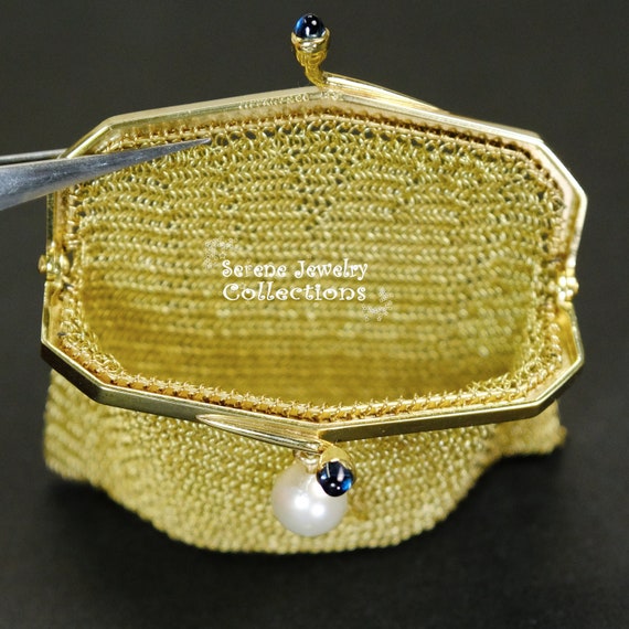 Tiffany & Co Sapphire Pearl 18k Solid Gold Purse … - image 10