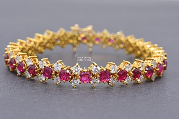5ct Ruby Diamond Bracelet 18k Solid yellow Gold V… - image 11