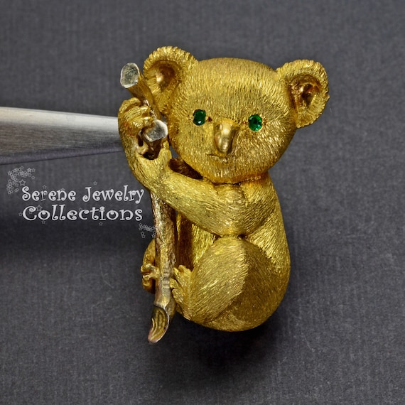 Emerald Diamond 18k Gold Koala Bear Brooch Vintage Etsy Canada