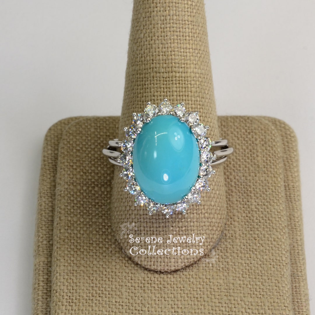 Buy Persian Turquoise Cabochon Diamond Platinum Ring Vintage