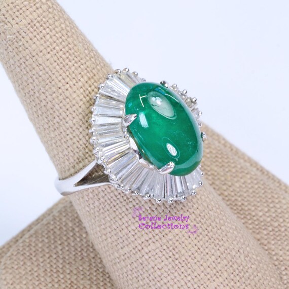6.5CT Emerald Diamond 18k Solid Gold Ring Vintage… - image 4