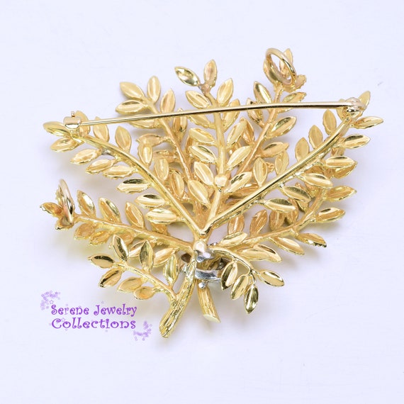 Diamond 14k Yellow Gold Leaf Foliage Branch Brooc… - image 5