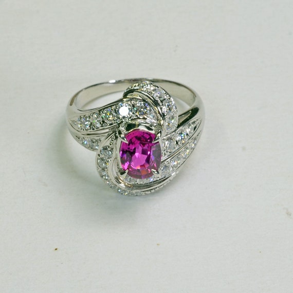 1.17ct Ruby Unheated Diamond Platinum Ring Estate… - image 2