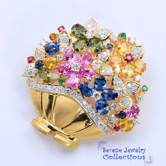 Ruby Emerald Sapphire Diamond 18k Solid Gold Flow… - image 2