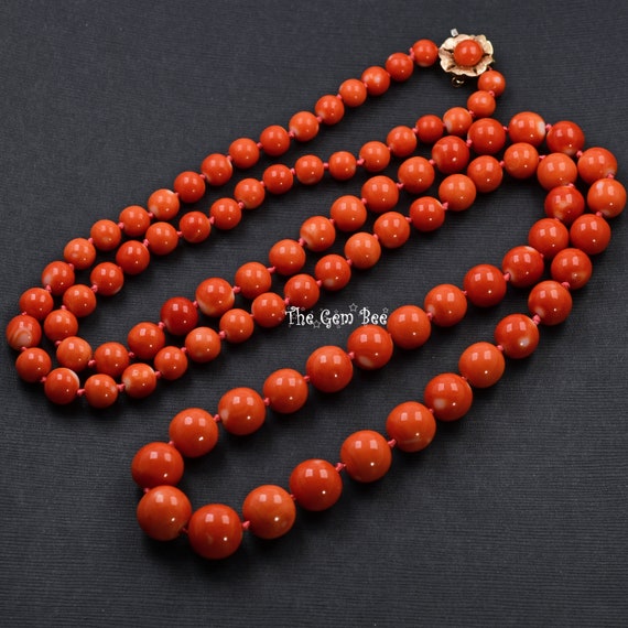 6.5MM-11.7MM Momo Coral Round Bead 14k Solid gold… - image 4