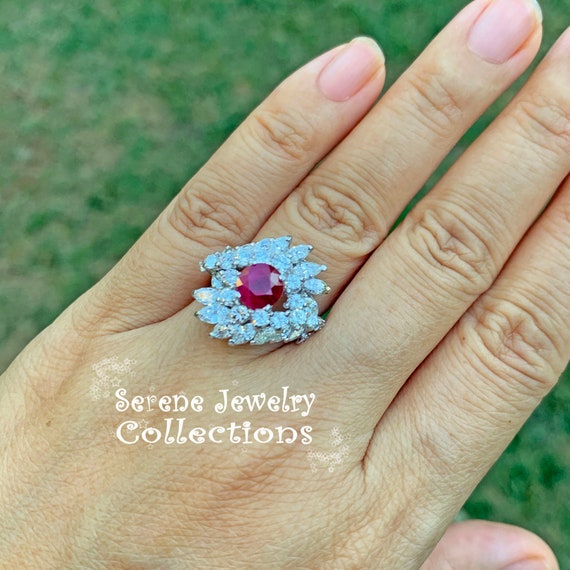 1.25ct Ruby Diamond 18k Solid Gold Ring Estate Vi… - image 8