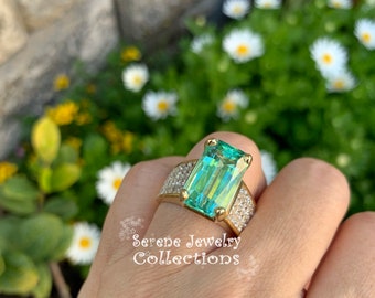 Rare Untreated 6.82CT Paraiba Tourmaline 2.91CT Diamond 18k Yellow Gold Ring Vintage Size 7.5