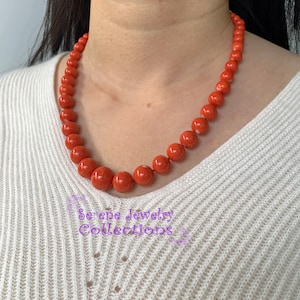 7.5MM-15MM Momo Coral Round Bead 18k Solid gold Necklace Vintage 20 inch