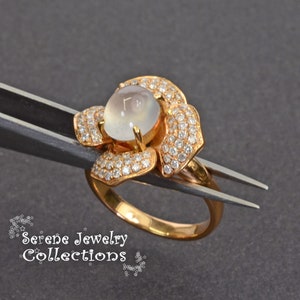 2.1CT Untreated A Jade Jadeite Diamond 18k Solid Gold Vintage Ring Size 6