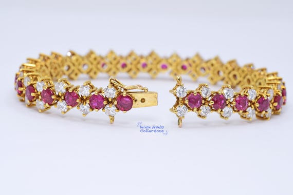 5ct Ruby Diamond Bracelet 18k Solid yellow Gold V… - image 8