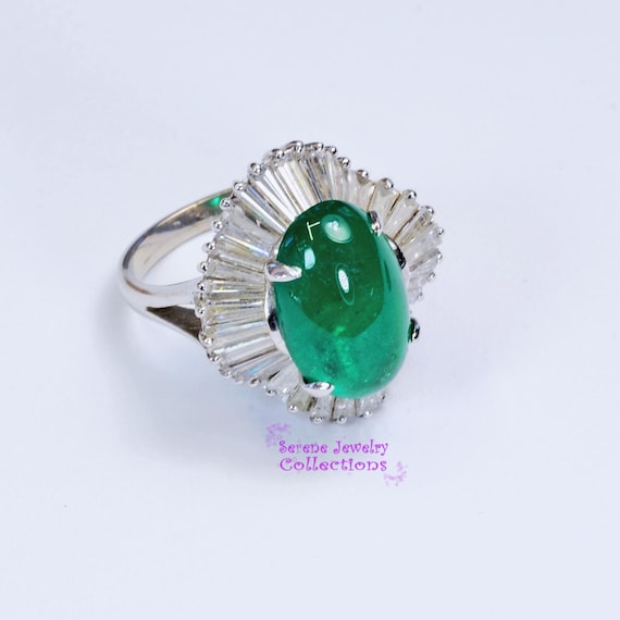 6.5CT Emerald Diamond 18k Solid Gold Ring Vintage… - image 1