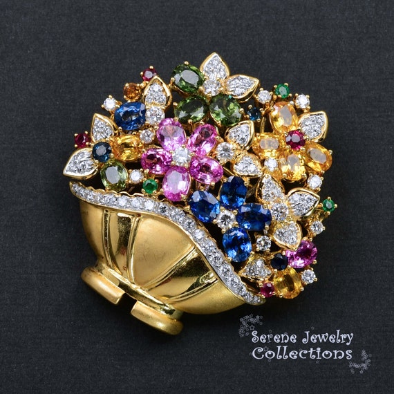 Ruby Emerald Sapphire Diamond 18k Solid Gold Flow… - image 9