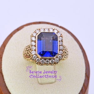 5.8CT Tanzanite Diamond 18k Yellow gold Ring Size 6.75