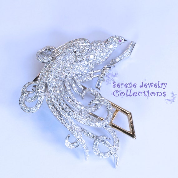 Bird of Paradise Diamond Platinum Brooch Vintage - image 3