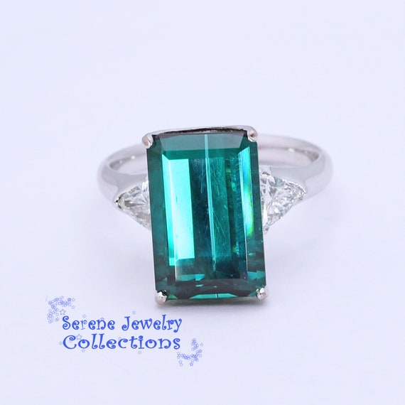 7.08CT Green Blue Lagoon Tourmaline Diamond 18k W… - image 3