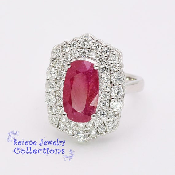 6.07ct no heat Ruby Diamond Platinum Ring Vintage… - image 5