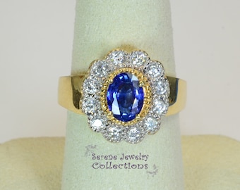1CT Cornflower Blue Sapphire Diamond 14k Solid Yellow Gold Ring Vintage Ring Size 7.75
