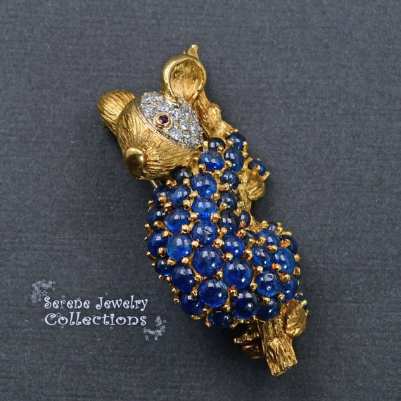 Sapphire Diamond Ruby 18k Solid Gold Koala Brooch… - image 3