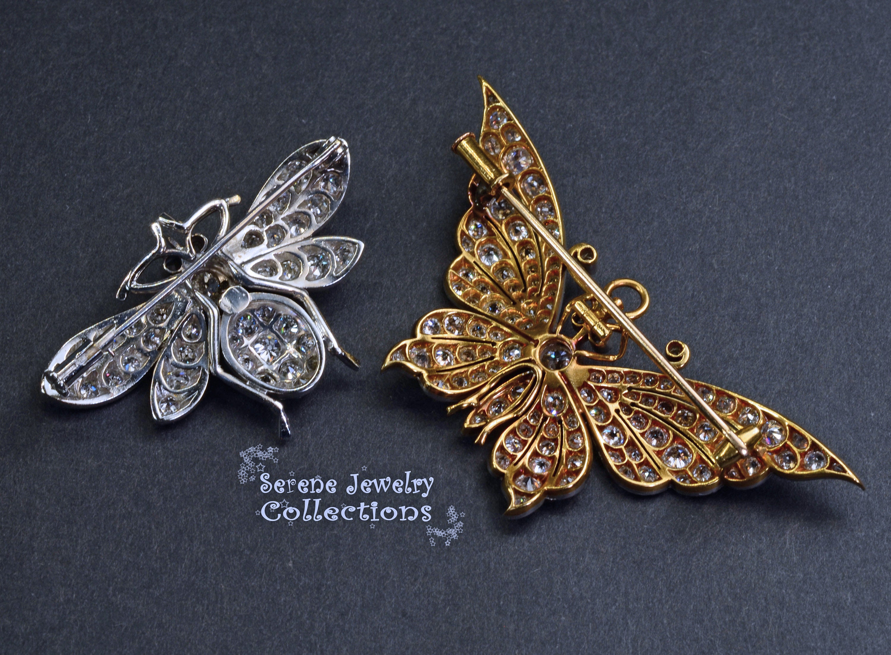 Rare Antique Natural Colored Diamond Butterfly Brooch Similar to jewelry  worn on Downtown Abbey
