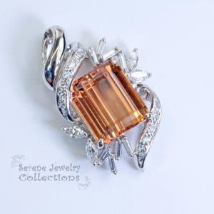 9.7ct Imperial Topaz Diamond Platinum Pendant Vintage