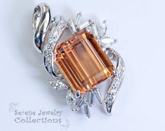 9.7ct Imperial Topaz Diamond Platinum Pendant Vintage