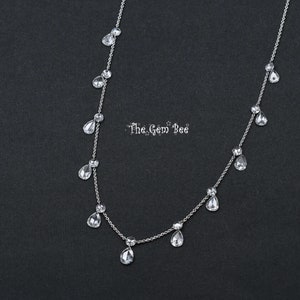 18K Solid White Gold Drilled Floating White Diamond Rose Cut Pear Briolette Bead Adjustable Necklace 13-18" Length