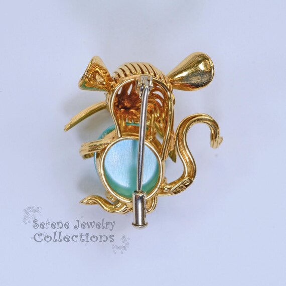 Turquoise Ruby 18k Solid Gold Mouse Brooch Vintage - image 10