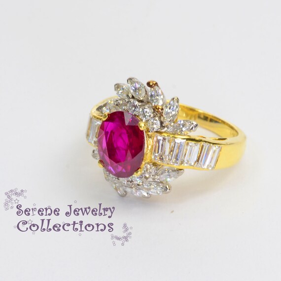 2ct Ruby Diamond 18k Solid Gold Ring Estate Vinta… - image 7