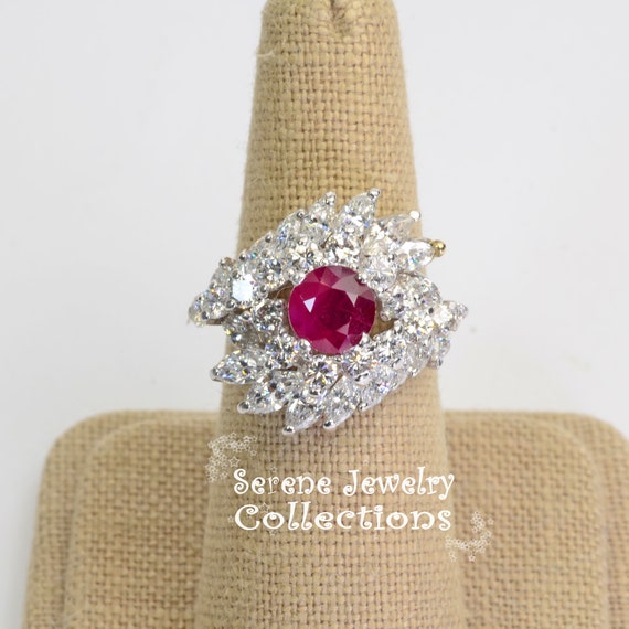 1.25ct Ruby Diamond 18k Solid Gold Ring Estate Vi… - image 1