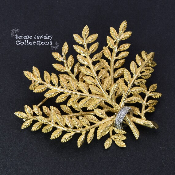 Diamond 14k Yellow Gold Leaf Foliage Branch Brooc… - image 8
