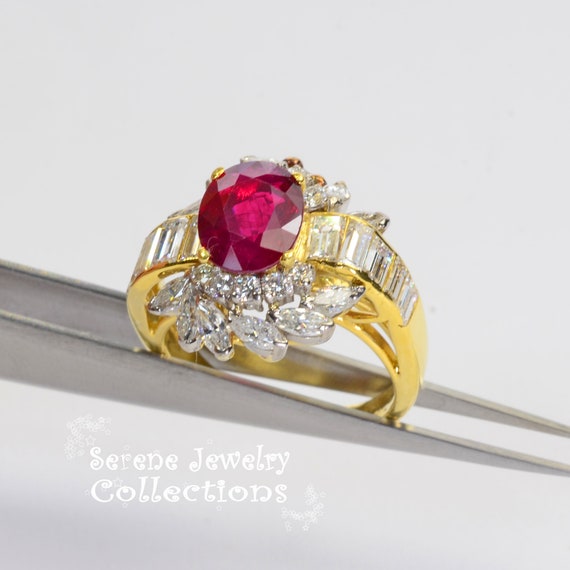 2ct Ruby Diamond 18k Solid Gold Ring Estate Vinta… - image 4