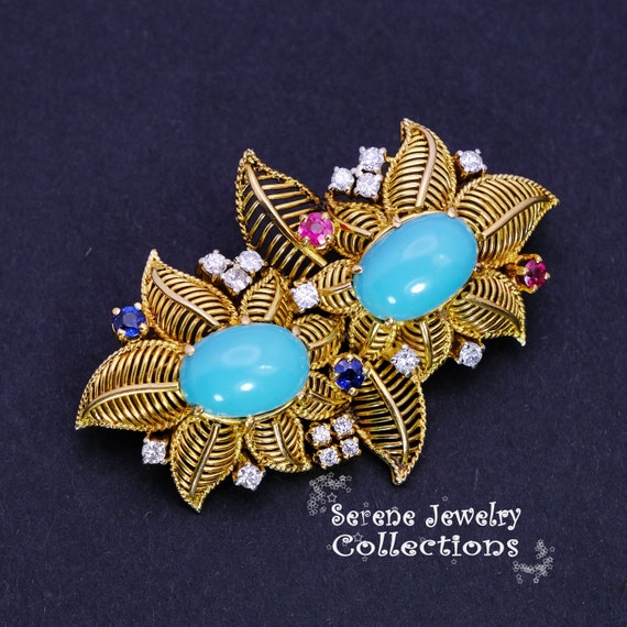 Diamond Turquoise Sapphire Ruby 18k Yellow Gold F… - image 1