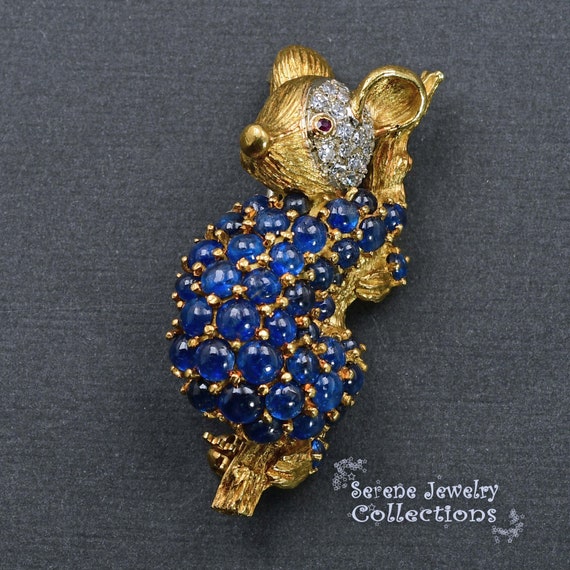 Sapphire Diamond Ruby 18k Solid Gold Koala Brooch… - image 2