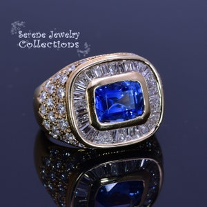 2.15CT 非加熱ブルーサファイアダイヤモンド 18K イエローゴールド リング ヴィンテージ サイズ 5 GIA