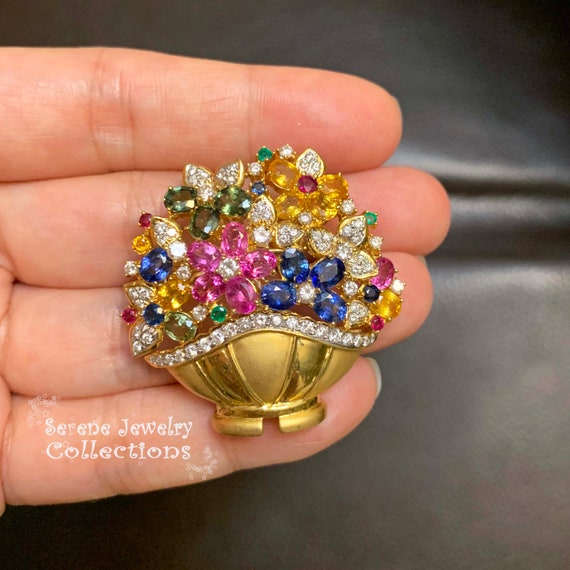 Ruby Emerald Sapphire Diamond 18k Solid Gold Flow… - image 10