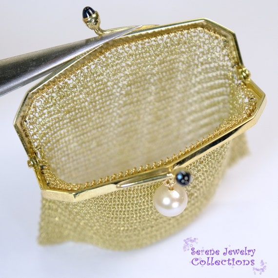 Tiffany & Co Sapphire Pearl 18k Solid Gold Purse … - image 6