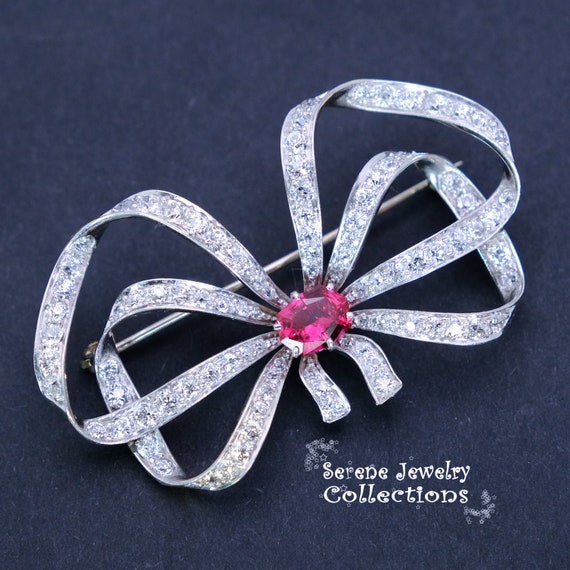 Antique 1.7ct Spinel 3ct Diamond Platinum Ribbon … - image 2