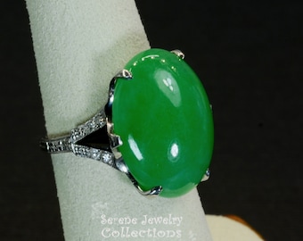 GIA Untreated Art Deco Antique 14CT Untreated A Jade Jadeite Diamond Platinum Ring Size 5.5 with GIA Certificate