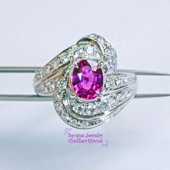 1.17ct Ruby Unheated Diamond Platinum Ring Estate… - image 1