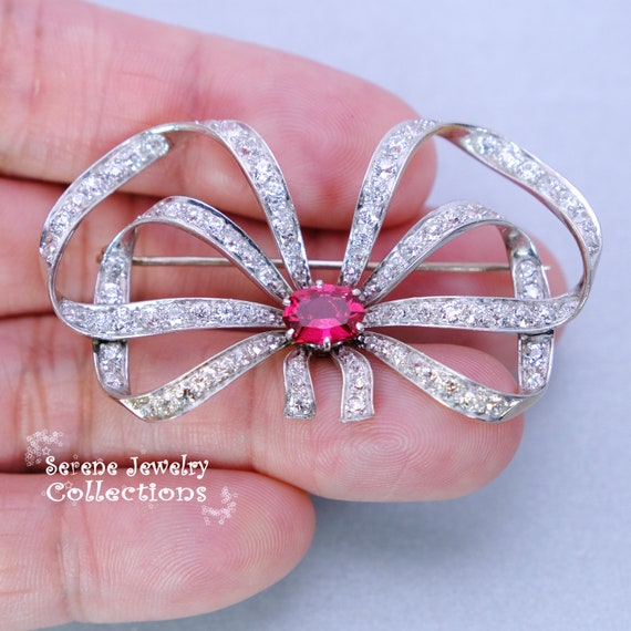 Antique 1.7ct Spinel 3ct Diamond Platinum Ribbon … - image 6