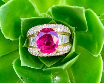 4.3ct Ruby Heat Only Diamond Ring 18k gold Vintage Ring Size 5